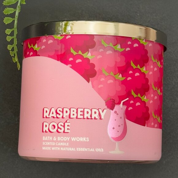 BBW Raspberry Rosé Bath & Body Works 3 Wick Candle - Picture 5 of 10